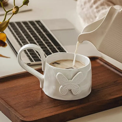 Whimsical Embossed White Ceramic Mug