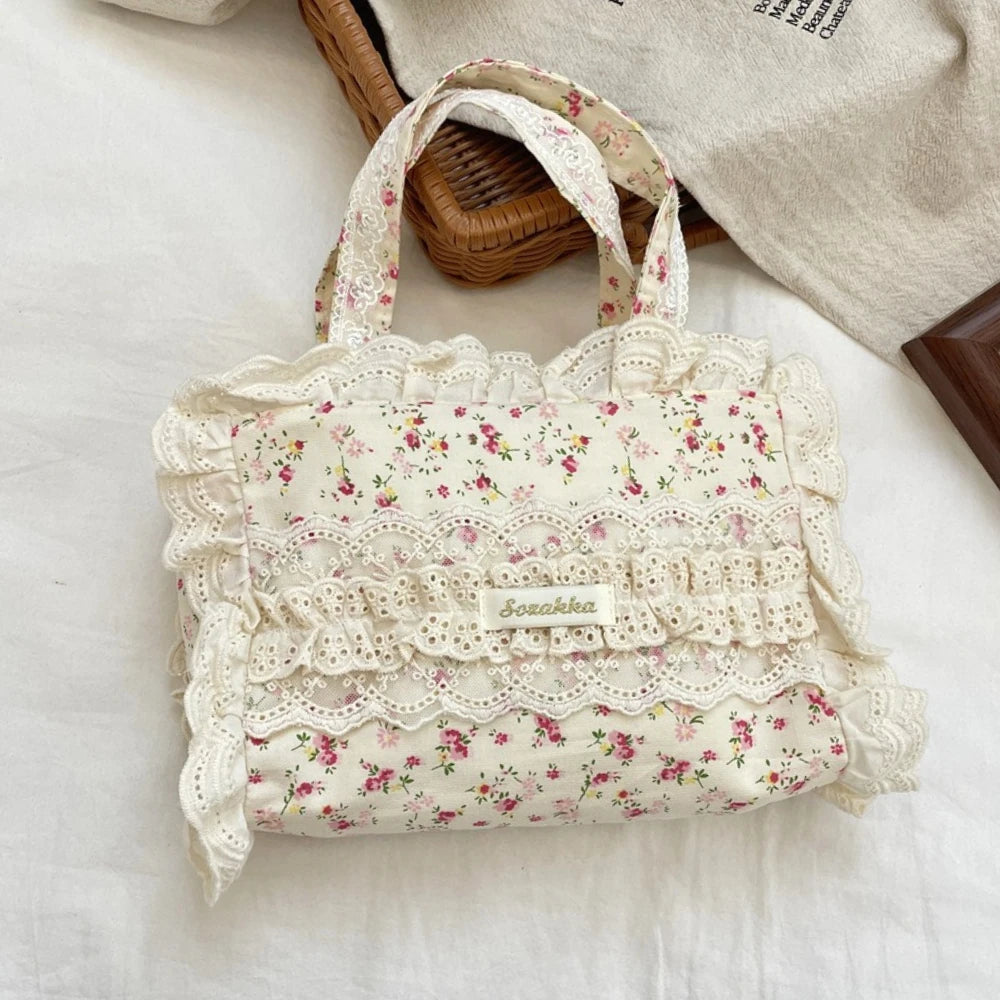 Cream Ruffle Handbags Vintage Lace Ruffle Mini Bag - Cottagecore Fashion – Creative Femininity