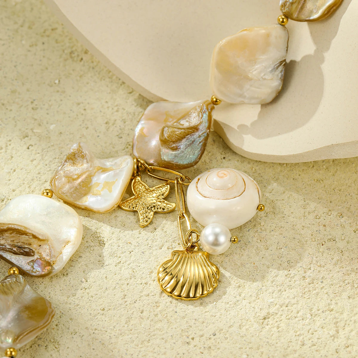 Pearl & Gold Conch Shell Necklace Set