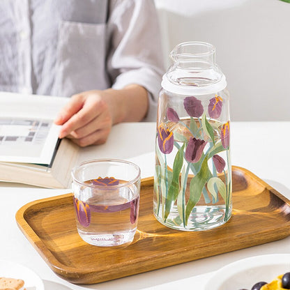 Flower Painted Glass Carafe Set