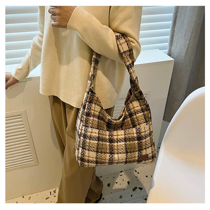 Brown Plaid Tote Bag