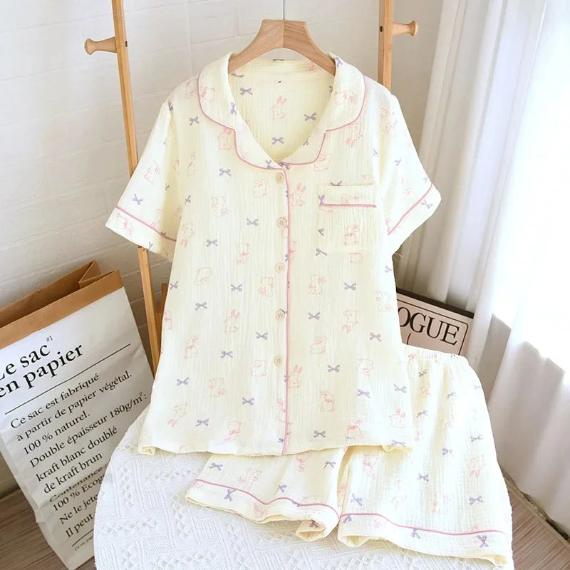Pastel Bunny & Bow Pyjama Short Set