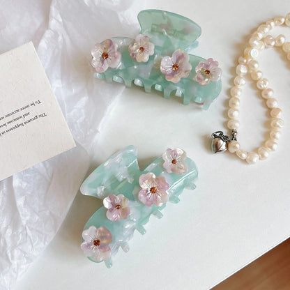 Ice Blue Flower Acetate Hair Claw Clip Hair Accessories for Women Girls Creative Femininity