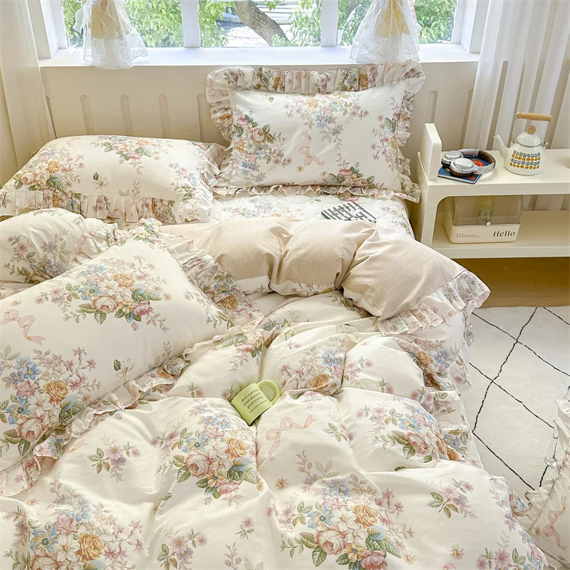 Vintage Floral Frilly Bedding Set
