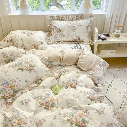 Vintage Floral Frilly Bedding Set