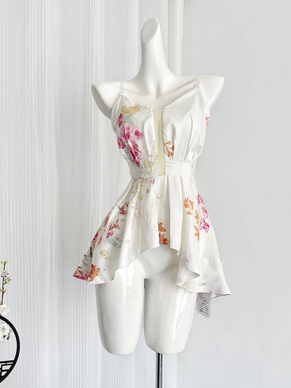 A floral silk asymmetrical cami top d