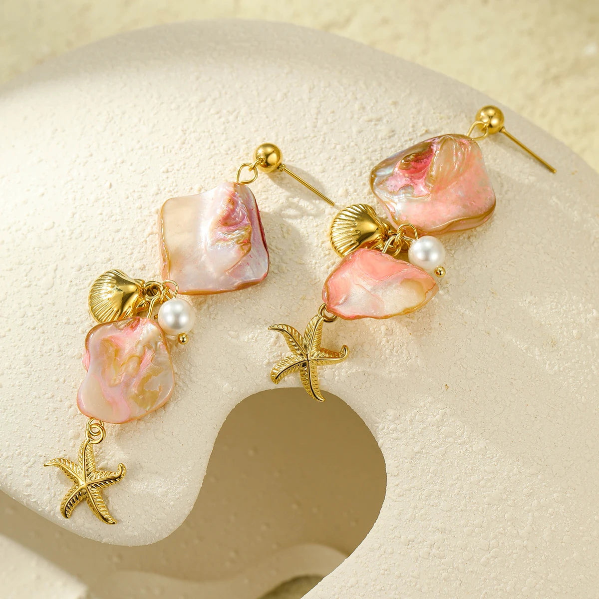 Pink & Gold Conch Shell Necklace Set