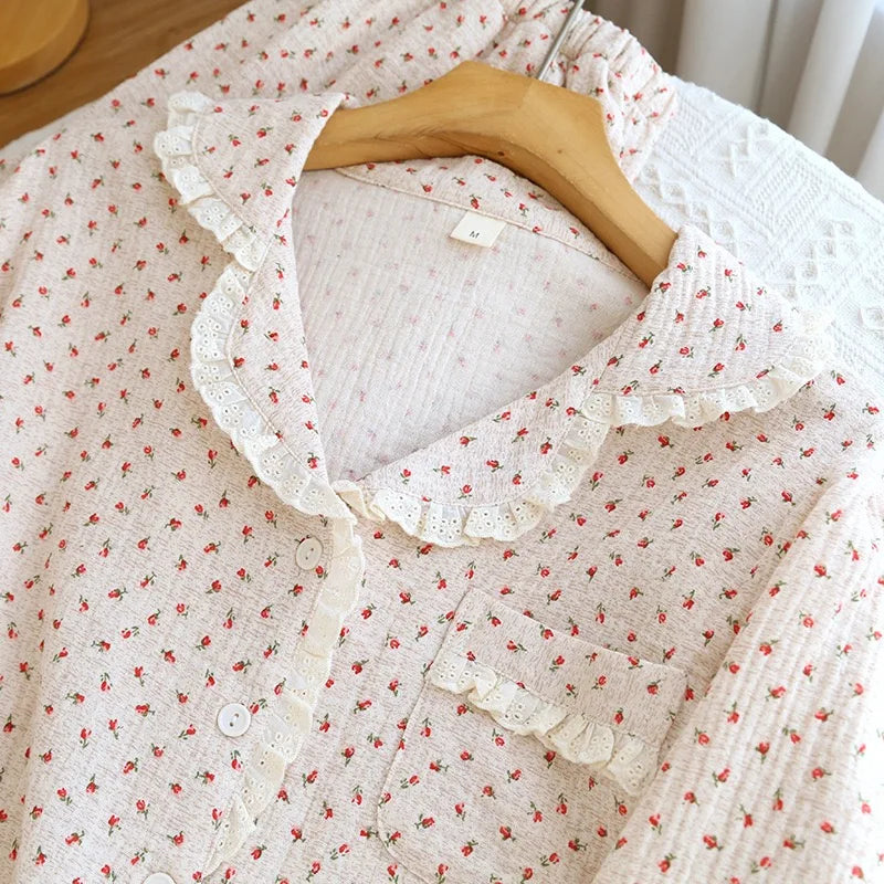 Romantic Floral Lace Pyjama Set Creative Femininity