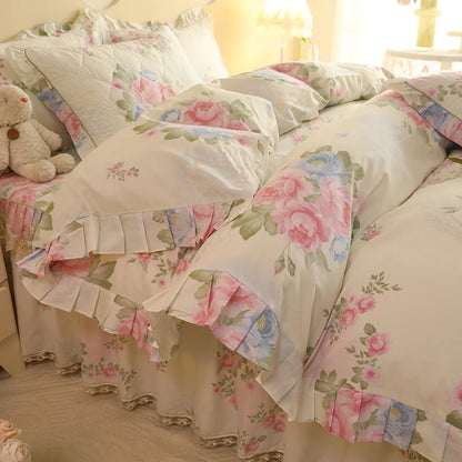 Shabby Chic Floral Duvet Cover With Ruffle Edge - All Colours