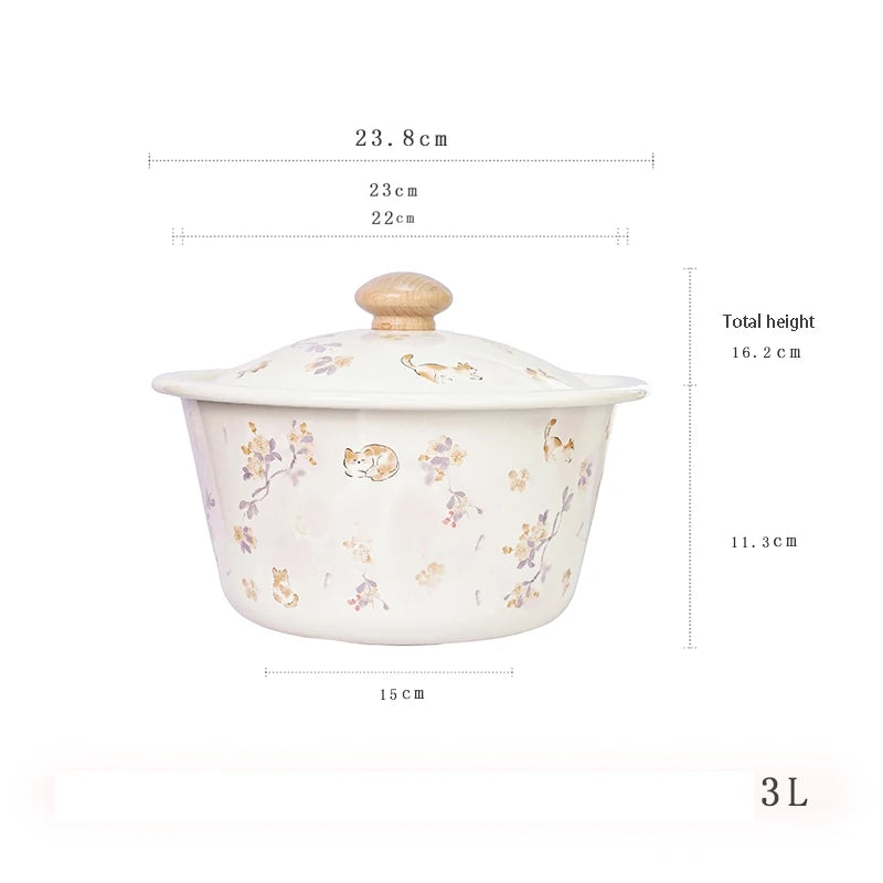 Hand Painted Floral Enamel Cooking Pot Creative Femininity