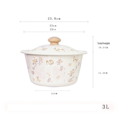 Hand Painted Floral Enamel Cooking Pot Creative Femininity