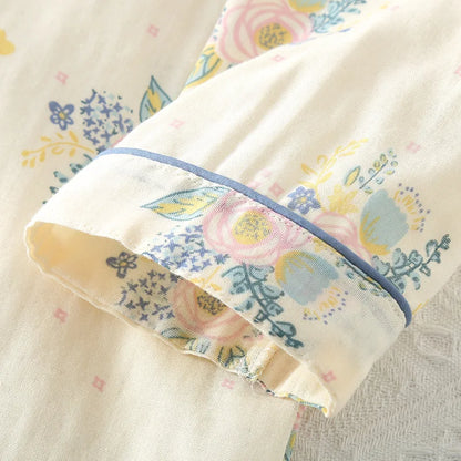 Floral Cotton Pjs With Blue Piping