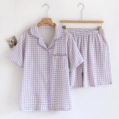 Cotton Gingham Trim Pyjama Set
