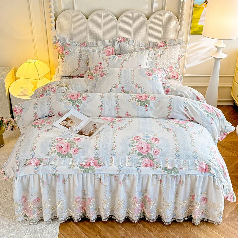 Romantic Floral Ruffle Duvet Cover