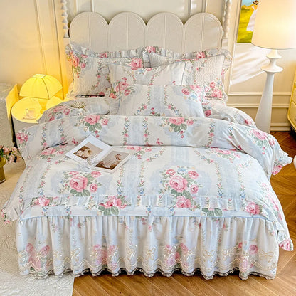 Romantic Floral Ruffle Duvet Cover