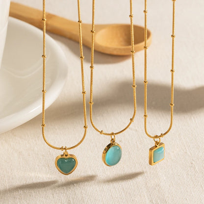 Turquoise Cat Eye Stone Pendant Necklace