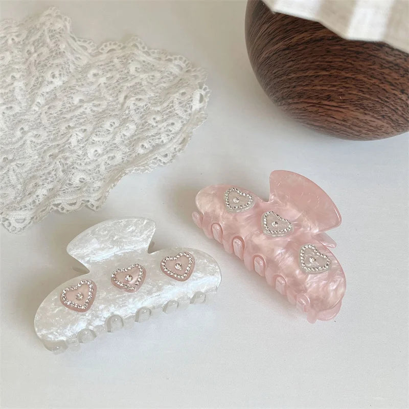 Pink Rhinestone Heart Claw Clip