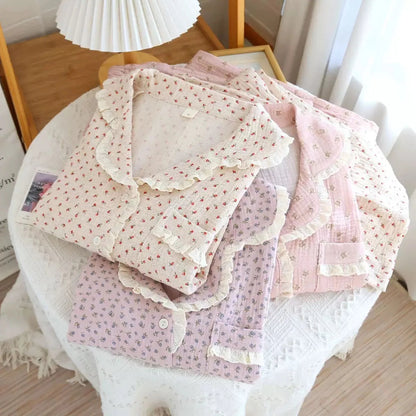 Romantic Floral Lace Pyjama Set Creative Femininity
