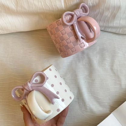 Bow Handle Heart Ceramic Mug
