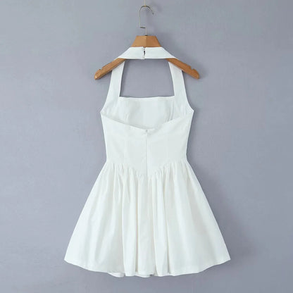 Lemon Halter Mini Sundress - Yellow/White/Black