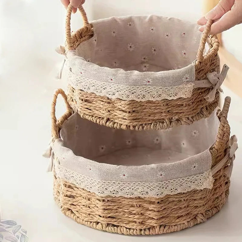 Round Rattan Lace Storage Basket