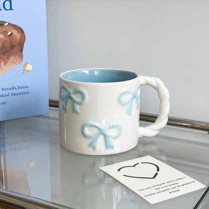 White Ceramic Mug With Pink Bows