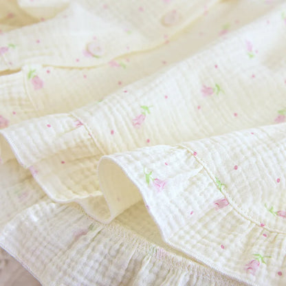3 Piece Floral Ruffle Cotton Pj Set