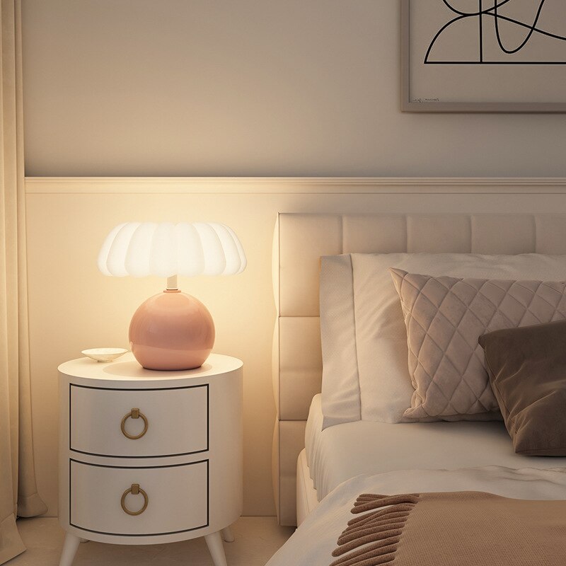 Cream & Pink Pumpkin Lamp