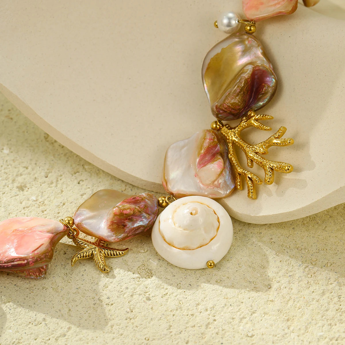 Pink & Gold Conch Shell Necklace Set