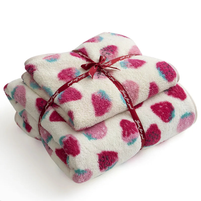 Cotton Strawberry Print Towel Set