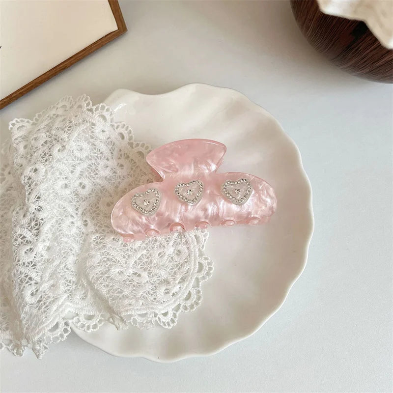 Pink Rhinestone Heart Claw Clip