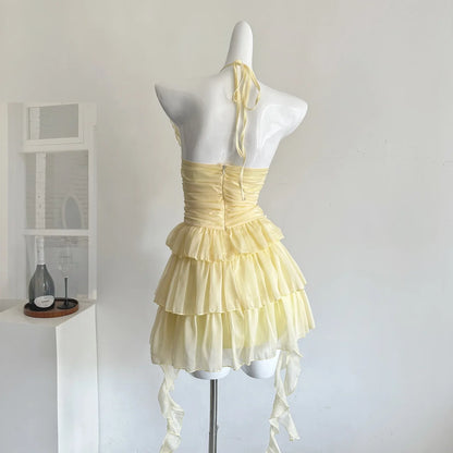 Yellow Ruffle Tiered Mini Dress