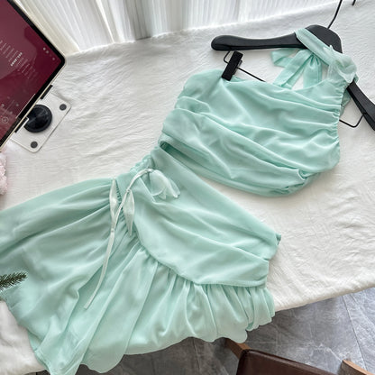 Mint Green Flower Motif Mini Dress