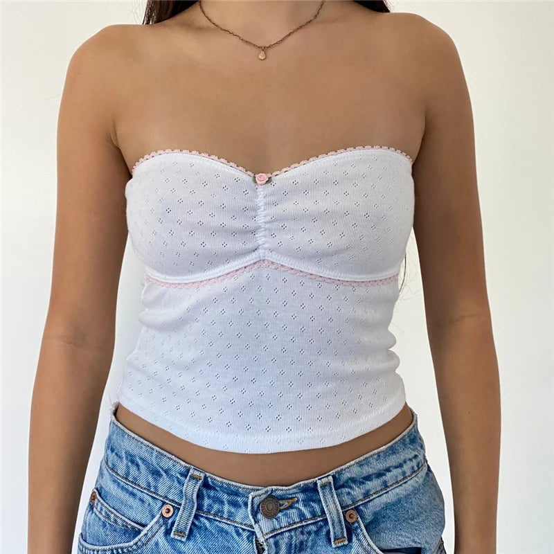 White Lace Flower Tube Top