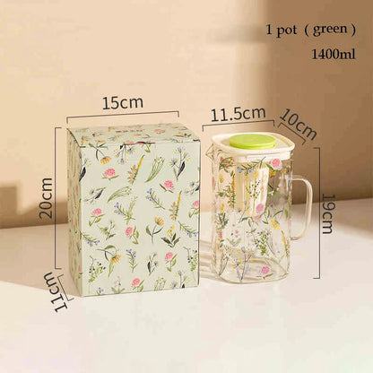 Floral Glass Jug & Cup Set