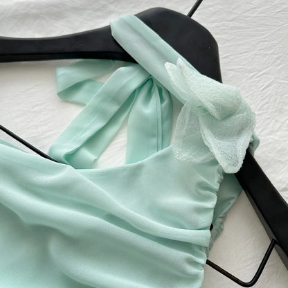 Mint Green Flower Motif Mini Dress