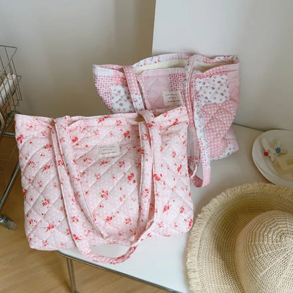 Pink Patchwork Quilted Tote Bag