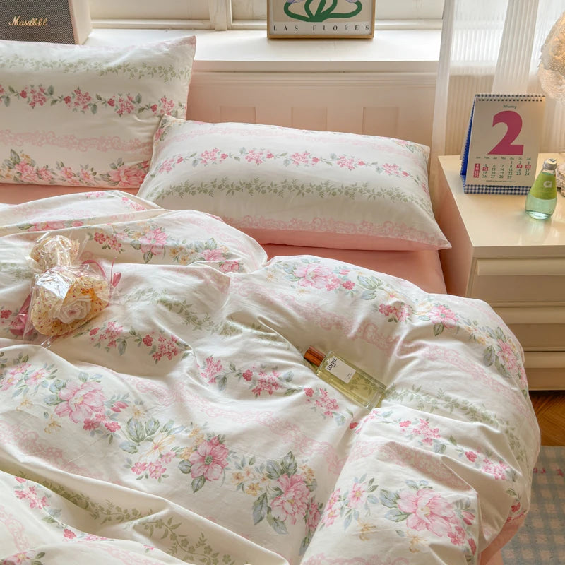 Premium 100% Cotton Duvet Cover Set - 1 Duvet Cover + 2 Pillowcases Wrinkle Resistant,Cozy Breathable Bedding Set Single/Double Creative Femininity