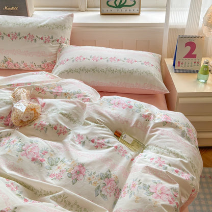 Premium 100% Cotton Duvet Cover Set - 1 Duvet Cover + 2 Pillowcases Wrinkle Resistant,Cozy Breathable Bedding Set Single/Double Creative Femininity