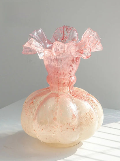Pink Ruffled Lace Glass Vase
