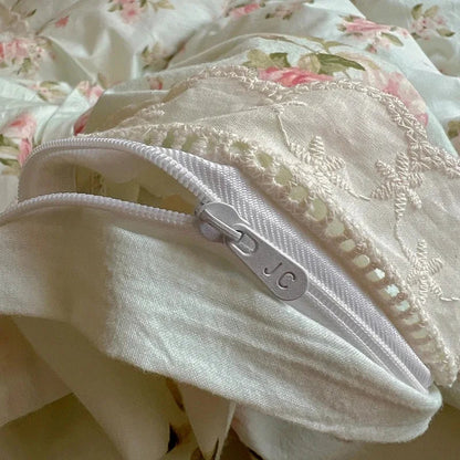 Floral Lace Trim Cotton Bedding Set Creative Femininity