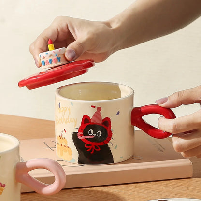 Cat Birthday Cake Mug Set