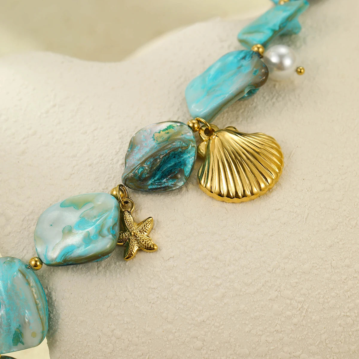 Blue & Gold Conch Shell Necklace Set