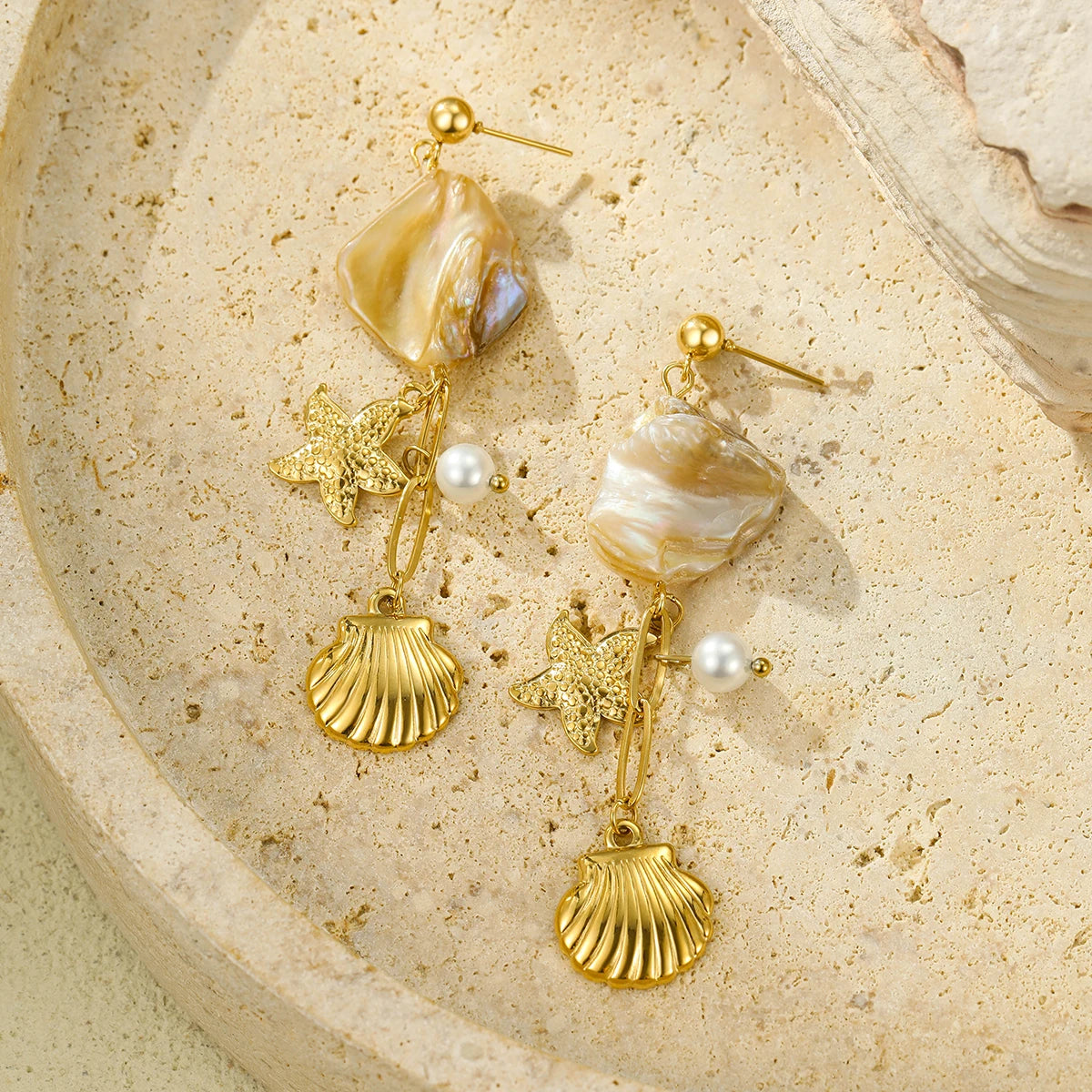 Pearl & Gold Conch Shell Necklace Set