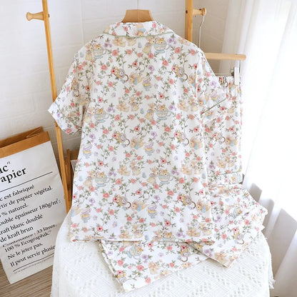 Cotton Floral & Bunny Print Pyjamas Set