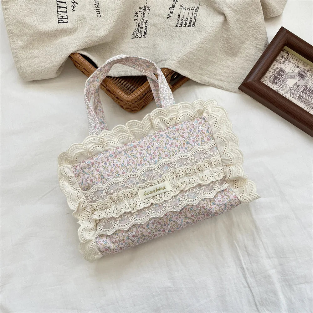 Cream Ruffle Handbags Vintage Lace Ruffle Mini Bag - Cottagecore Fashion – Creative Femininity