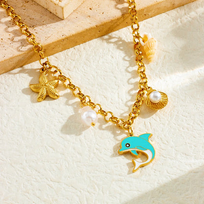 Turquoise & Gold Starfish Necklace