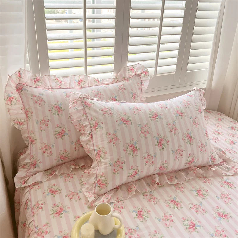 Pink Floral Ruffle Duvet Set