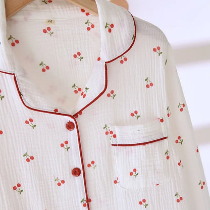 Women's Pink & Red Cherry Cotton Pjs