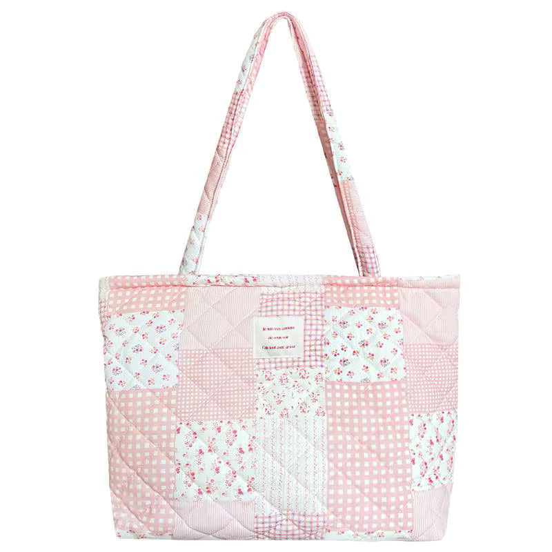 Pink Patchwork Quilted Tote Bag